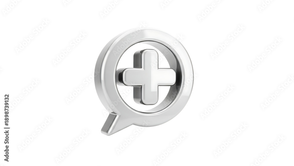 Fototapeta premium Silver speech bubble with a cross isolated on transparent background