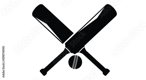 Two crossed baseball bats with a stitched ball below