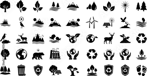 Nature ecology icon set for sustainability environment and wildlife