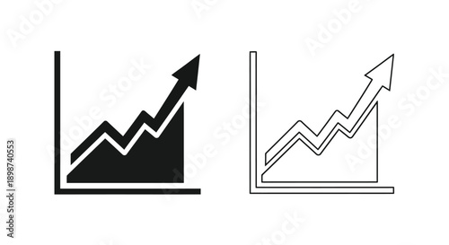 Two black and white line graphs depicting upward trends and growth