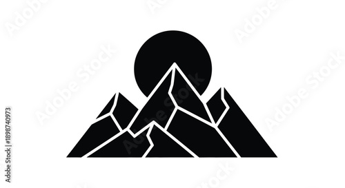 Minimalist depiction of mountains with a circular sun or moon