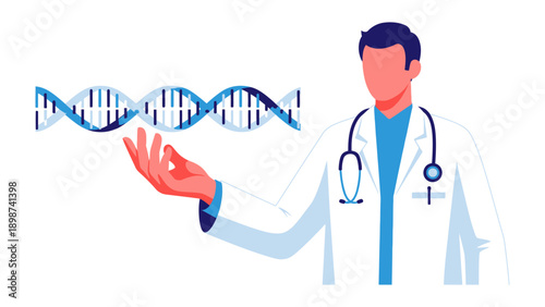 Medical Professional and DNA: A healthcare professional, embodying knowledge and care, presents a model of DNA, symbolizing the essence of science and the exploration of life.