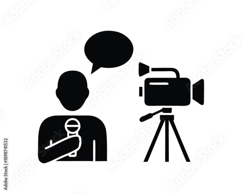 Journalist with a microphone and a video camera vector illustration
