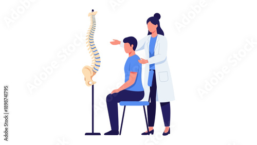 Chiropractor Examination: A focused chiropractor examines the spine posture of a patient.