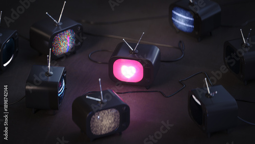 Retro Mini TV with Heart Si...