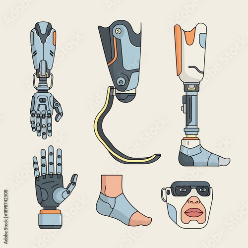 Technological limbs: An array of cutting-edge prosthetic limbs, showcasing innovation in medical technology, designed for improved mobility and function.