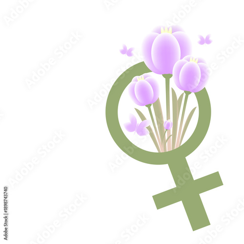 A feminine sign with flowers sprouting from it. A Venus symbol with abstract flowers.