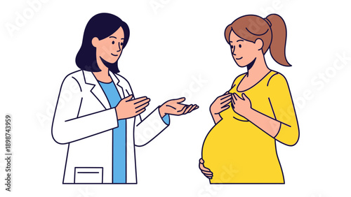 Prenatal Care Consultation: A doctor and a pregnant patient engage in a nurturing dialogue, symbolizing the beginning of a life and the importance of prenatal care