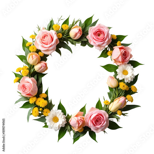 Spring Floral Wreath with Roses and Daisies
