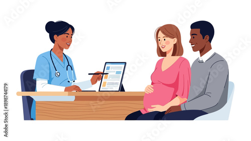 Prenatal Care: Doctor consults with parents-to-be, offering guidance on the exciting journey ahead, nurturing hopes and dreams, and providing vital support during a precious phase.