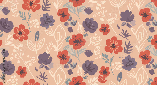 Soft pastel flower pattern with playful shapes and light spring colors
