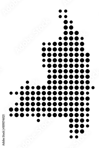 Symbol Map of the Kreisfreie Stadt Augsburg (Bayern, Germany) showing the county with a pattern of just a few black dots