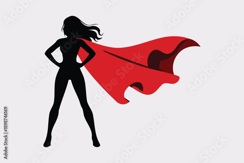 superwoman silhouette: powerful woman in red cape