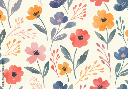 Soft blooming wildflower pattern inspired by cheerful springtime gardens