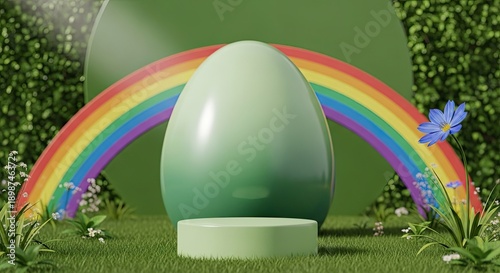 St patrick's day magic a giant green egg under a vibrant rainbow
