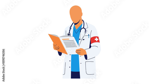 Professional Medic Reviewing a Medical Report: A dedicated medical professional reviews a report, epitomizing expertise and care within the healthcare domain. 