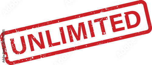 Red grunge rubber stamp mark with the word UNLIMITED diagonally on a clean white background