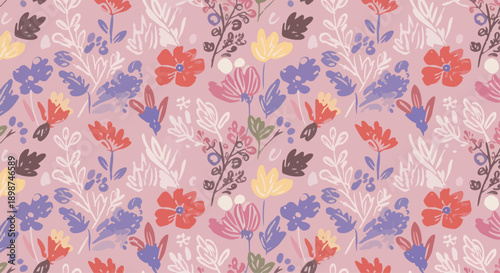 Soft spring floral illustration with colorful blooms scattered across a calm background