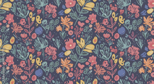 Playful pastel wildflower pattern bringing spring garden vibes to any design