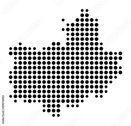 Symbol Map of the Kreisfreie Stadt Amberg (Bayern, Germany) showing the county with a pattern of just a few black dots