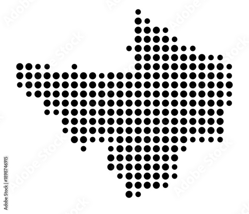 Symbol Map of the Kreisfreie Stadt Ingolstadt (Bayern, Germany) showing the county with a pattern of just a few black dots