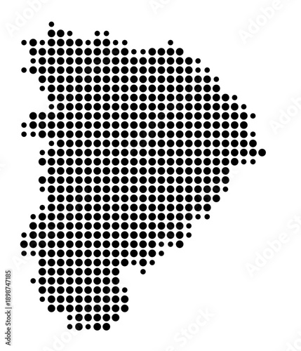 Symbol Map of the Landkreis Altoetting (Bayern, Germany) showing the county with a pattern of just a few black dots
