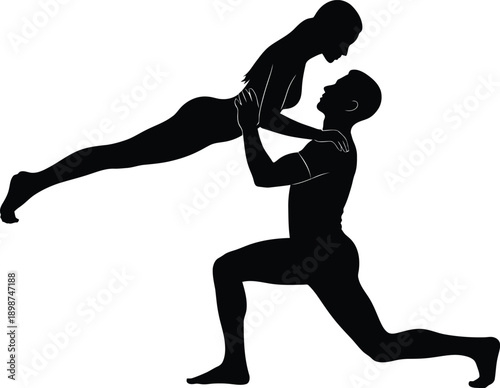 Man lifting woman in romantic dance move with elegance