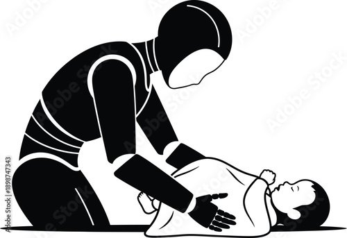 Mother gently changing baby's diaper on floor