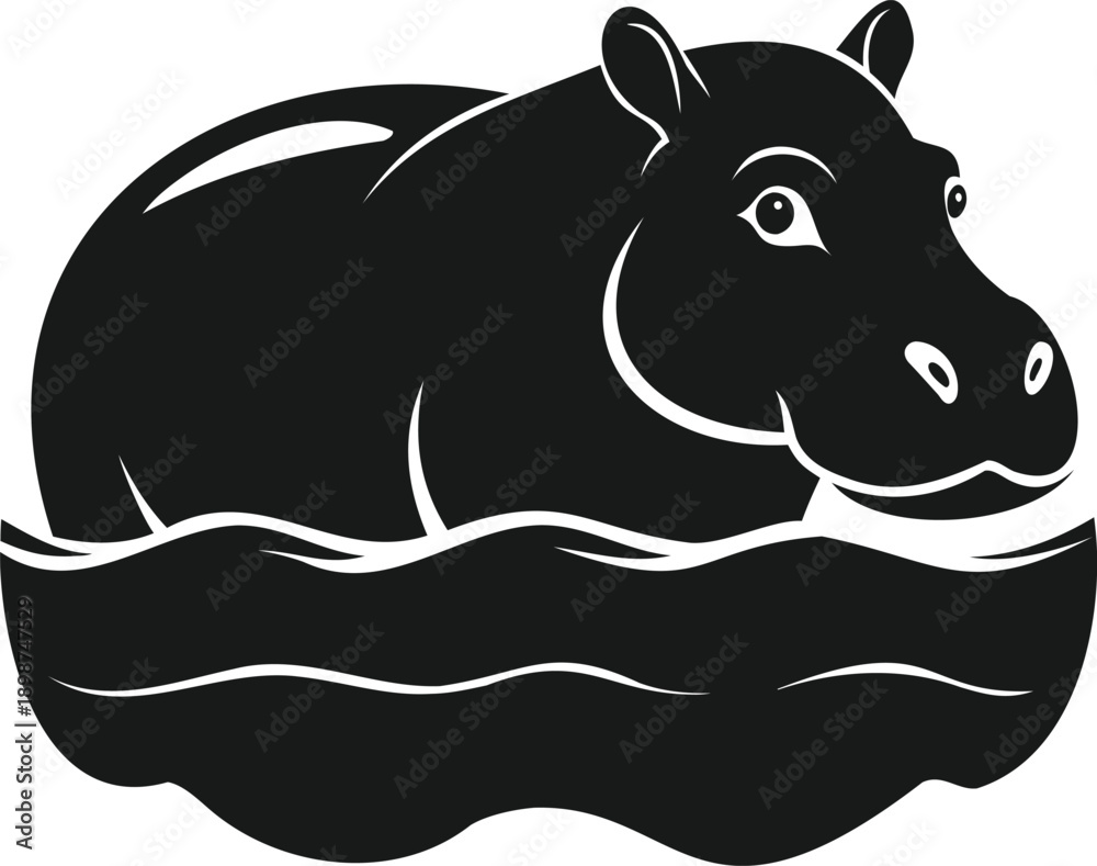 Obraz premium Hippo silhouette, Hippo outline, Hippo shape, Hippo icon, Hippo animal, Hippopotamus shape, Hippopotamus icon, River hippo, Wild hippo, Water animal, Wildlife silhouette, Animal silhouette, Animal out