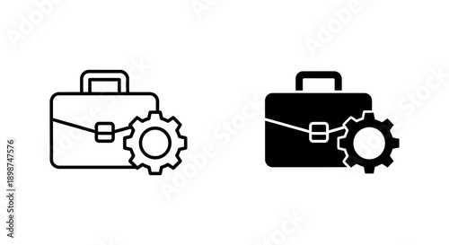 Briefcase with a gear icon, representing business operations, work processes, productivity, corporate strategy, and financial management