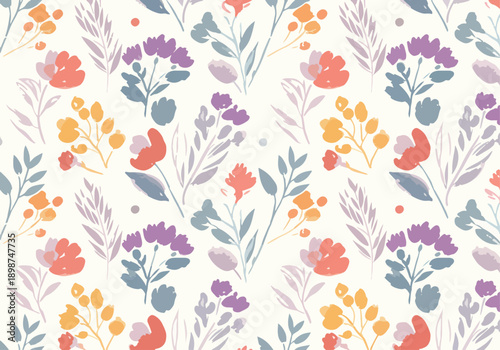 Gentle spring blossom illustration filled with bright flowers and friendly nature vibes