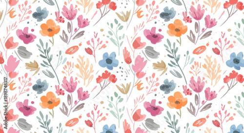 Wildflowers branches of blue bell, roses and lilac. Watercolor flowers. violet Seamless patterns. High quality illustration