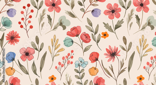 Wildflowers branches of blue bell, roses and lilac. Watercolor flowers. violet Seamless patterns. High quality illustration