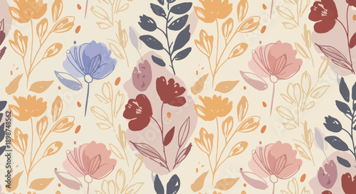 Summer watercolor seamless pattern with bright hydrangeas on a yellow background. Botanical motif for textile and surface design