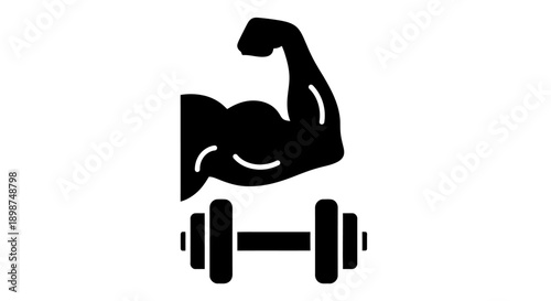 Strong Arm Flexing with Dumbbell Fitness Icon.
