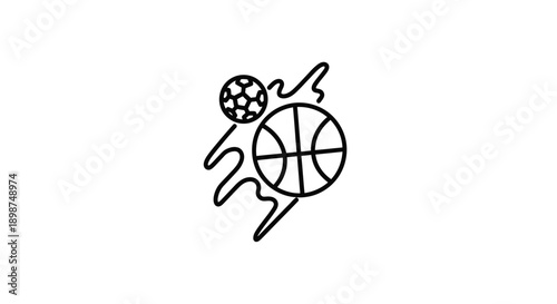 Simple line drawing of a person dribbling a basketball.