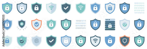 Modern data safety shield symbols in blue – Ideal for cloud storage protection, privacy policy pages, or secure payment gateways.