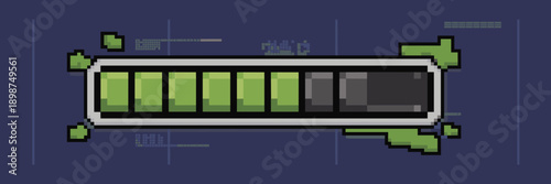 Vintage pixel art loading bar on navy – Great for CRT monitor aesthetics, retro gaming websites, or nostalgic digital content.