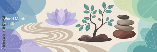 Zen garden and lotus wellness symbols – Great for meditation kits.