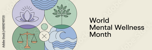 Mental wellness symbols in circle – Suitable for mindfulness apps.