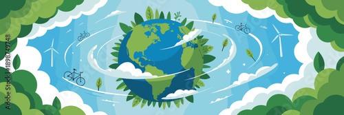 Clean Air Day globe with green leaves – Perfect for eco campaigns.