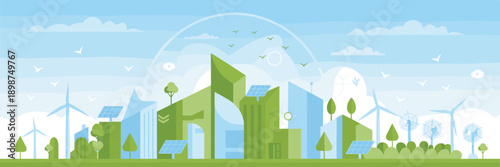 Minimalist eco friendly city skyline – Suitable for green tech.
