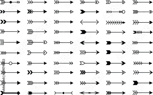 Collection of black arrows and arrowheads arranged in a grid pattern