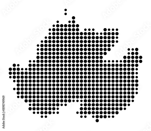 Symbol Map of the Landkreis Uckermark (Brandenburg, Germany) showing the county with a pattern of just a few black dots