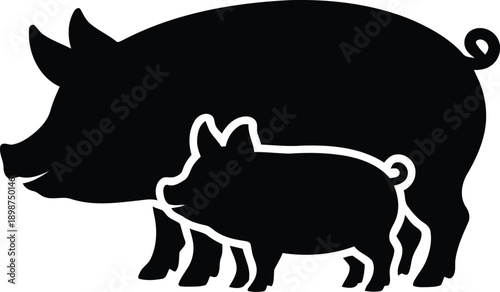 Pig Family Silhouette Icon Symbol for Farm, Animal Care and Agriculture Concept