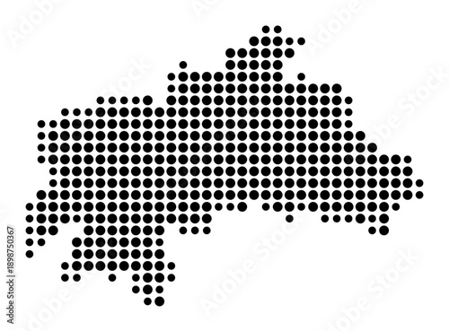 Symbol Map of the Landkreis Weilheim-Schongau (Bayern, Germany) showing the county with a pattern of just a few black dots