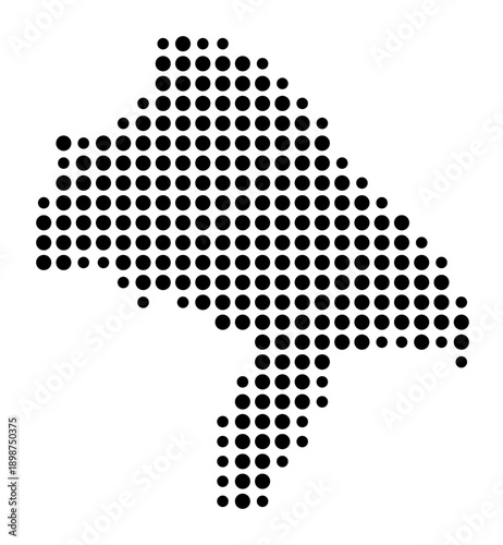 Symbol Map of the Kreisfreie Stadt Mainz (Rheinland-Pfalz, Germany) showing the county with a pattern of just a few black dots