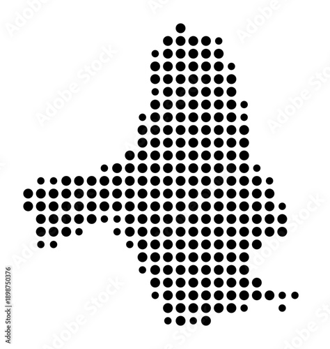 Symbol Map of the Kreisfreie Stadt Ludwigshafen am Rhein (Rheinland-Pfalz, Germany) showing the county with a pattern of just a few black dots