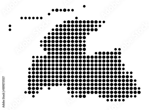 Symbol Map of the Landkreis Aurich (Niedersachsen, Germany) showing the county with a pattern of just a few black dots