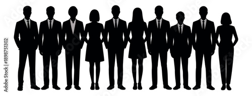 Silhouettes of diverse business people standing together in a serious corporate.